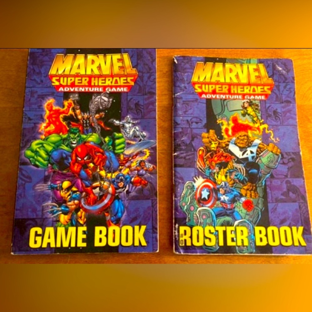 Rare 1998 First Edition Marvel superhero Adventure RPG game book and roster